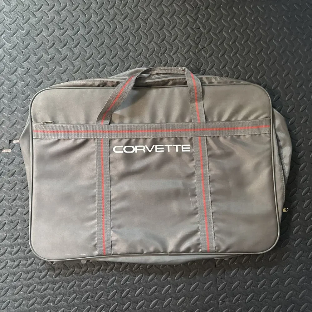 Vintage Chevrolet Corvette 2 Piece Luggage Travel Bag Set Gray Red Made Korea *
